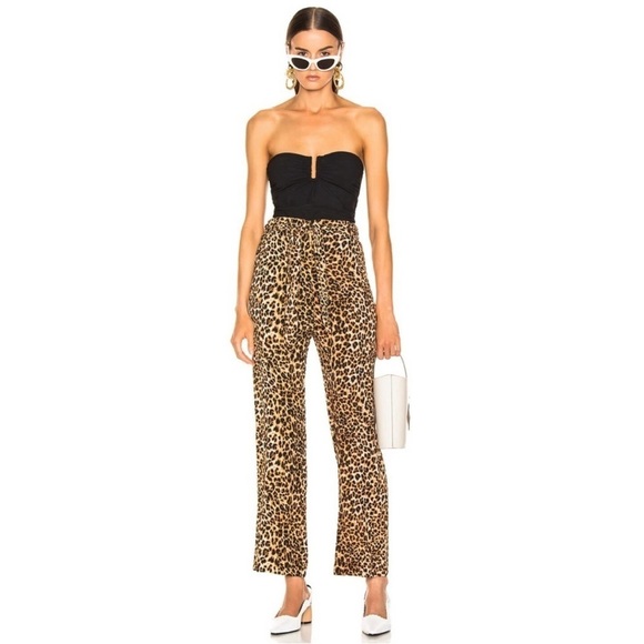 Nanushka Luma Ocelot 60’s pleat belted straight leg pants